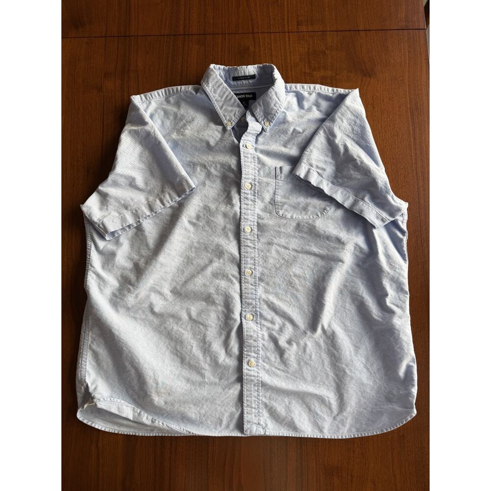 Lands' End Men's Sail Rigger Blue Oxford Short Sleeved Button Down - Size XL